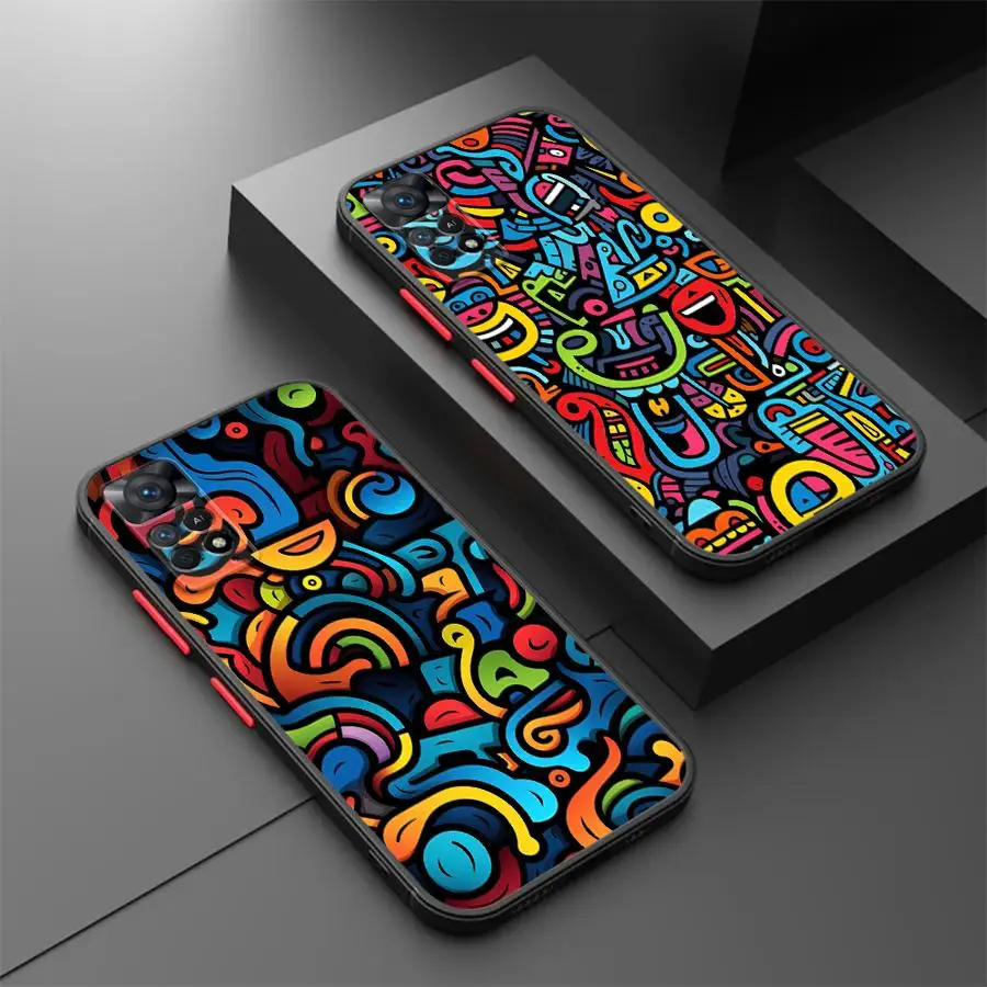 Shockproof Matte Phone Case with Colorful Lines and Graffiti Design