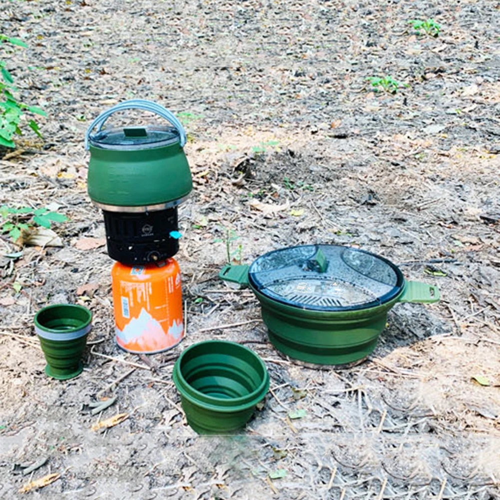 Foldable Portable Camping Cook Pot with Handle Open Fire Coffee Pot for Outdoor Fishing for Hiking Backpacking Picnic Travel