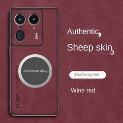 Luxury Leather Metal Magnetic Car Holder Case - PU+TPU Retro Protective Cover - Edge 60 Fusion (Red)