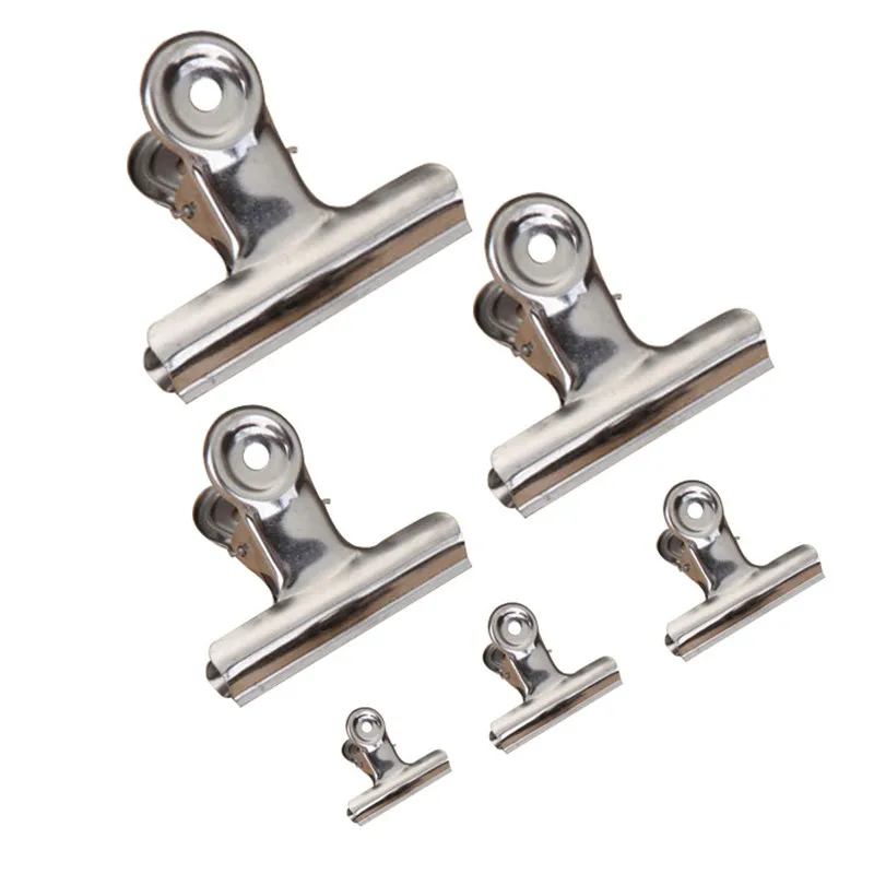 5pcs/lot Round Metal Grip Clips Silver Bulldog Clip Stainless Steel Ticket Clip Stationery Bills Office School Binding Supplies