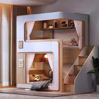 Lit superposé simple pour enfants, style flottant, avec barrière haute et séparation d'intimité, lit double avec doubles étagères 2