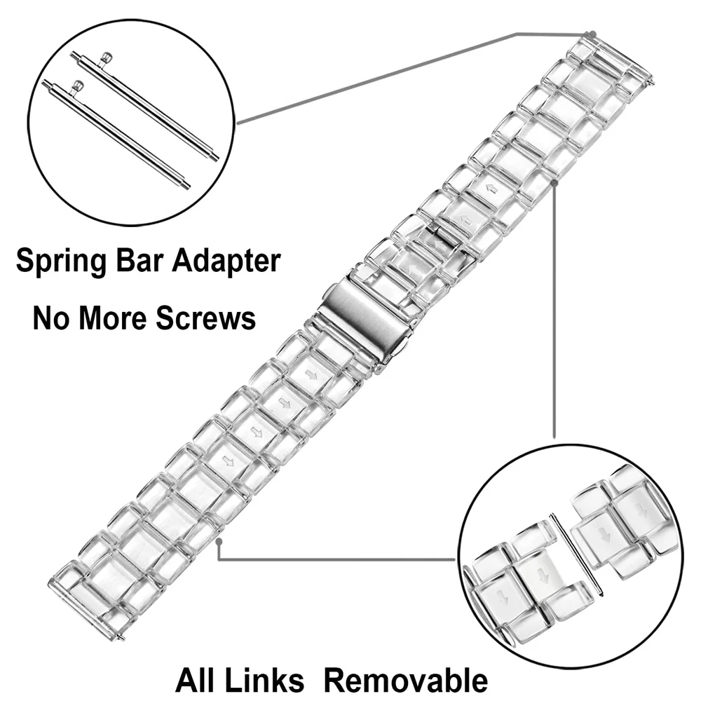 Clear Resin Strap, 22mm Universal Fit for Smartwatches – Sleek & Durable Bracelet Band