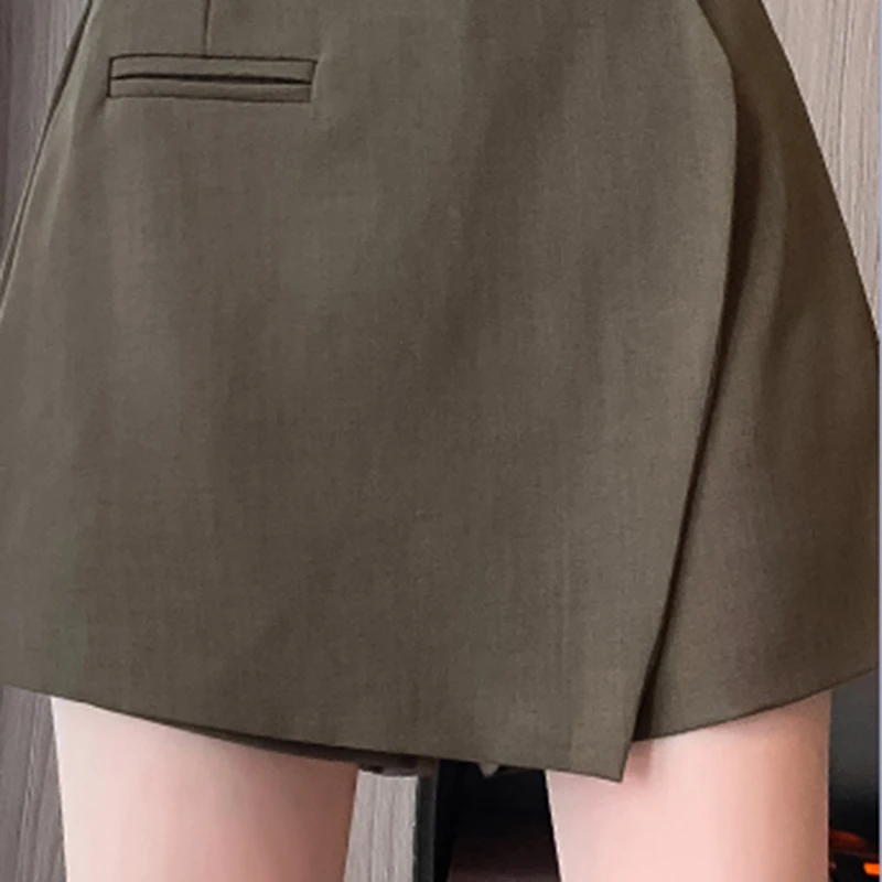 Gray Irregular Women's Skirts Shorts With Belt 2024 Fall High Waist Elegant Fashion Office Work Short Pants
