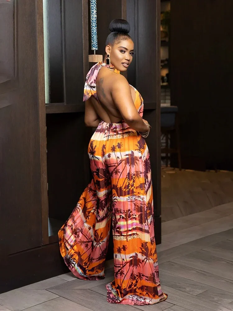 Wmstar Women's Jumpsuits Summer New Halter Backless Loose Casual Jumpsuit for Women Wide Leg Romper Wholesale Dropshipping