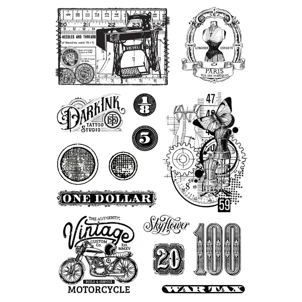 11*16CM Vintage Sewing English Digit Silicone Clear Stamps for Junk Journal Decoration Retro Magazine Objects Transparent Stamp