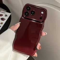 Vintage Wine Red Wavy Soft Shockproof Phone Case - Stylish Protective Bumper Cover - iPhone 15 Plus (Wine red)
