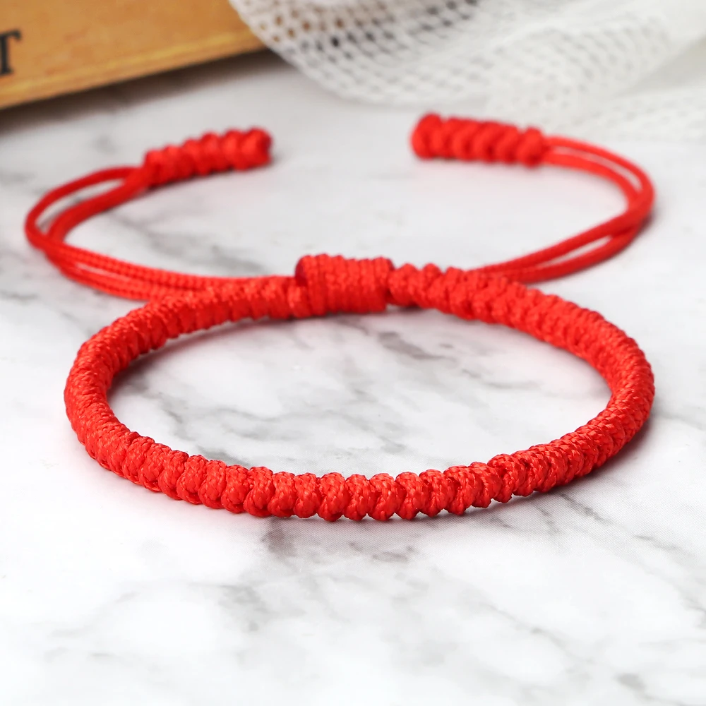 Bracelet Kabbale Tibétain Bouddhiste – Tressé Rouge – Corde Ajustable – Neuf