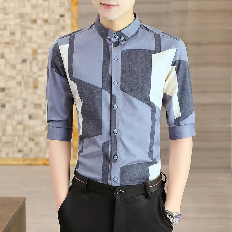 

Модная дизайнерская креативная Повседневная тонкая рубашка с рукавом до локтя, мужская летняя новая качественная мягкая удобная рубашка Boutique Camisa Masculina
