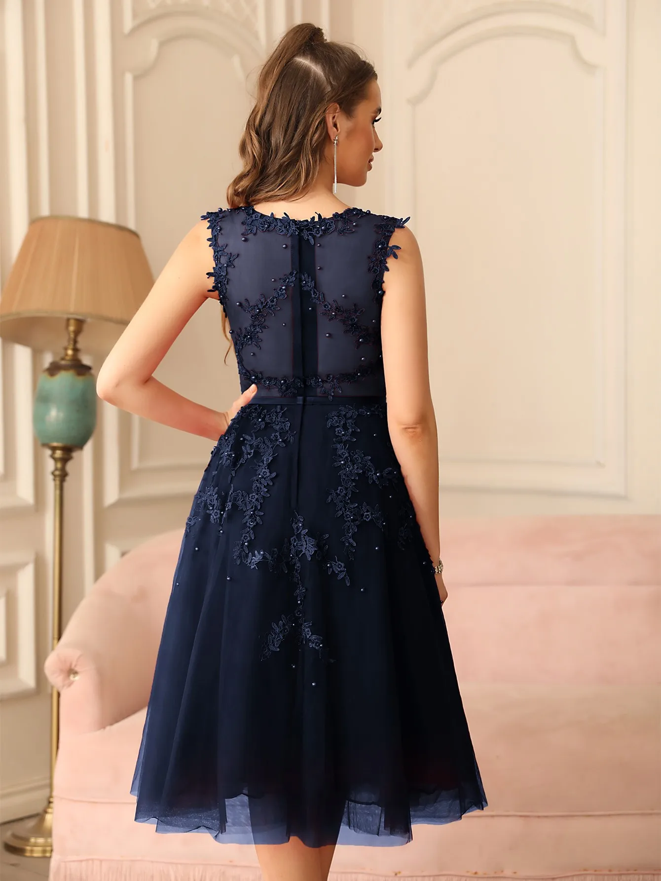 Soft Tulle Evening Dresses Women Appliques Flower Illusion With Sashes Beading Tea Length Formal Party Prom Gown Vestido De Gala - Image 2