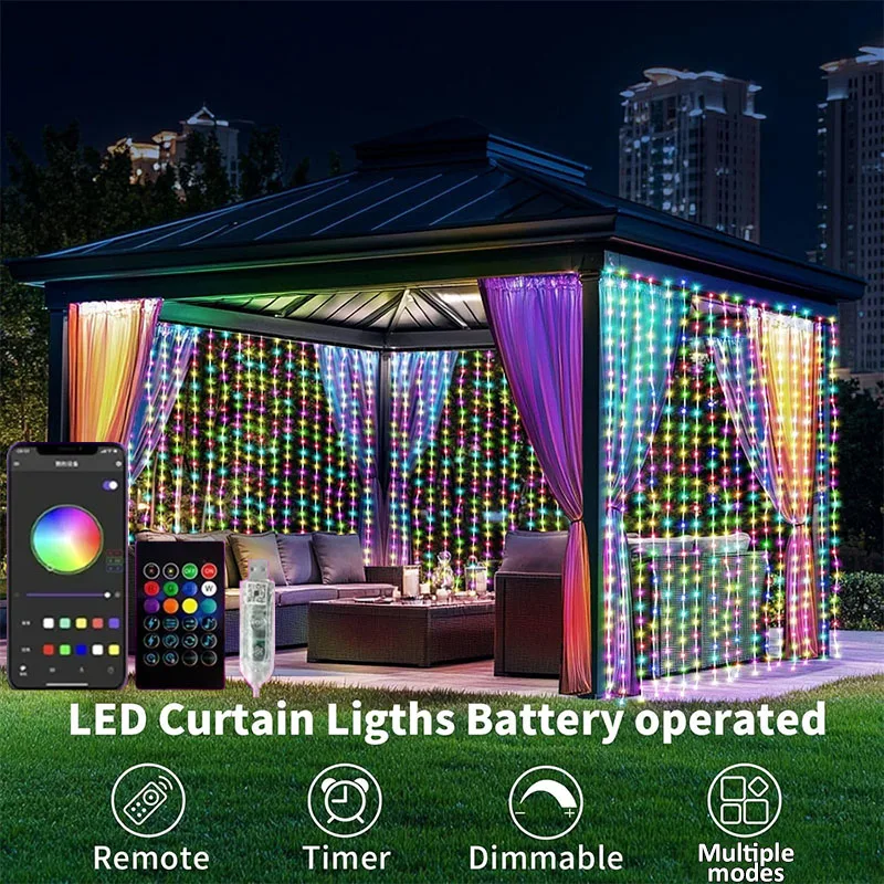 ไฟม่าน LED อัจฉริยะ เปลี่ยนสีได้ RGB ไฟตกแต่งผนังในร่ม ไฟสาย DIY ควบคุมผ่านแอพและรีโมท สำหรับหน้าต่าง งานปาร์ตี้ งานแต่งงาน 1