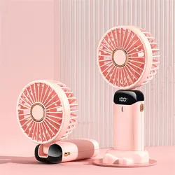 Compact 4000mAh Foldable Portable Neck Fan with USB Rechargeable 5-Speed Settings and Phone Stand (Pink)