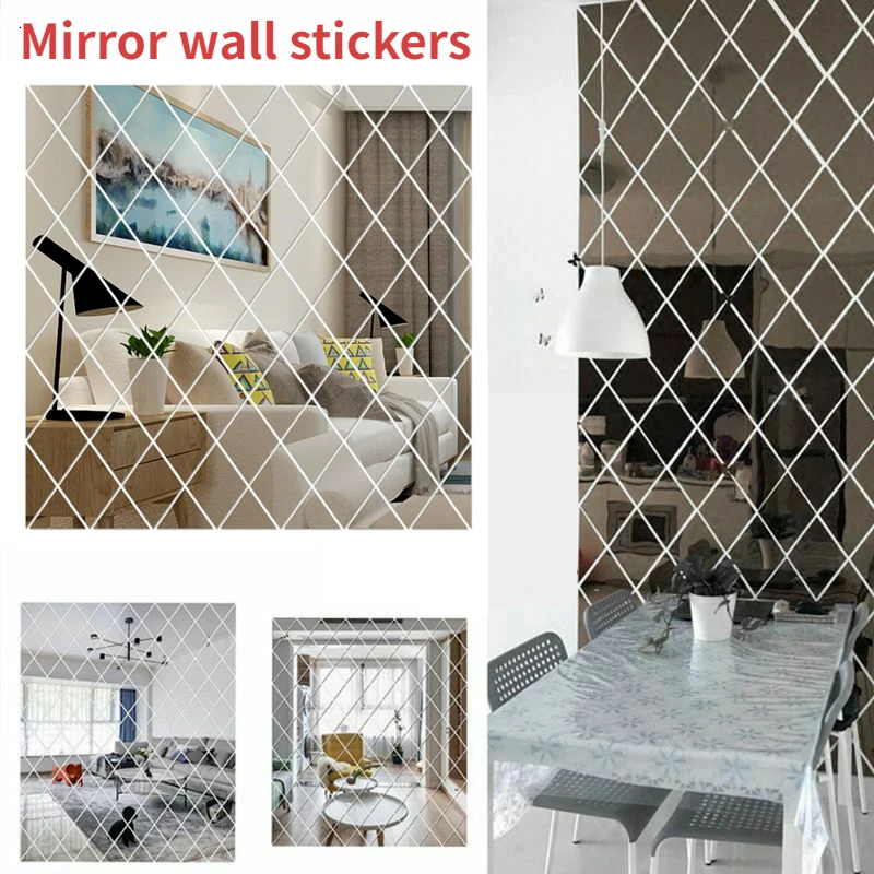 Mirror Wall Sticker Diy Diamonds Triangles