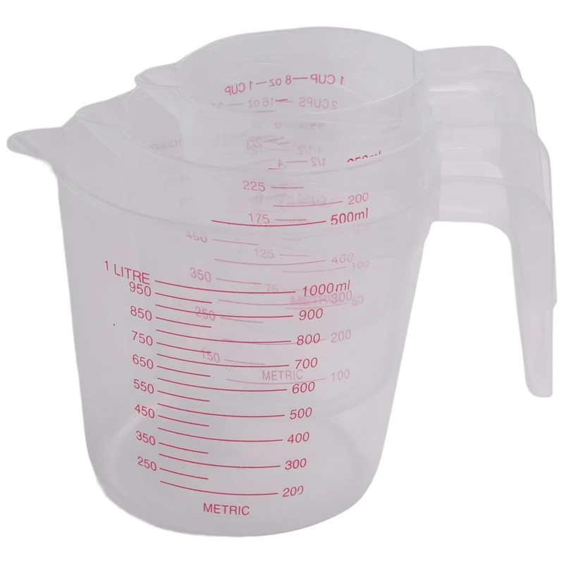 Plastic Measuring Cup Choice of 1-Cup, 2-Cup, 4-Cup or Set of 3 Pcs with Grip and Spout Easy to Read (4-Cup)