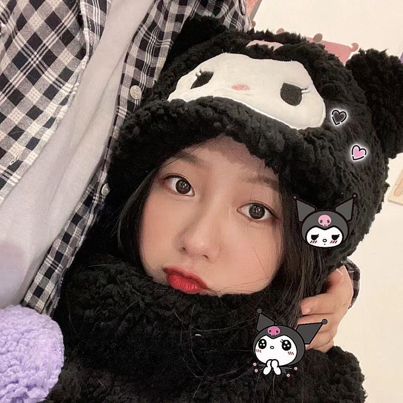 

Кавайная шапка Sanrio шарф плюшевый аниме Mymelody Cinnamoroll Kuromi Зимний новый шарф INS шапка набор из трех предметов рождественские подарки