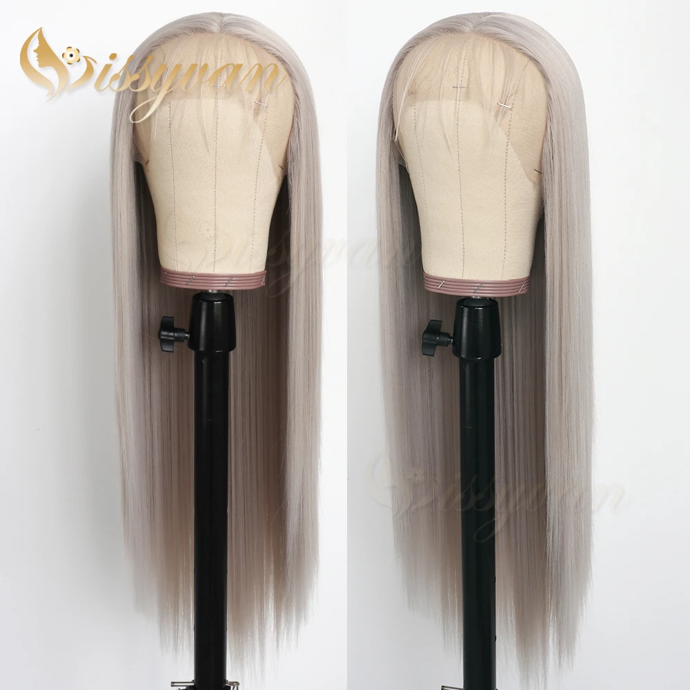 

Missyvan Long Straight White Color Synthetic Wigs Glueless Heat Resistant Synthetic Lace Front Wigs for Black Women