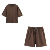 Women Summer Fashion 2 Pieces Short Sets Solid Loose T-Shirt and High Elastic Waist  Shorts Sportswear Female Chic Lady - Image 4