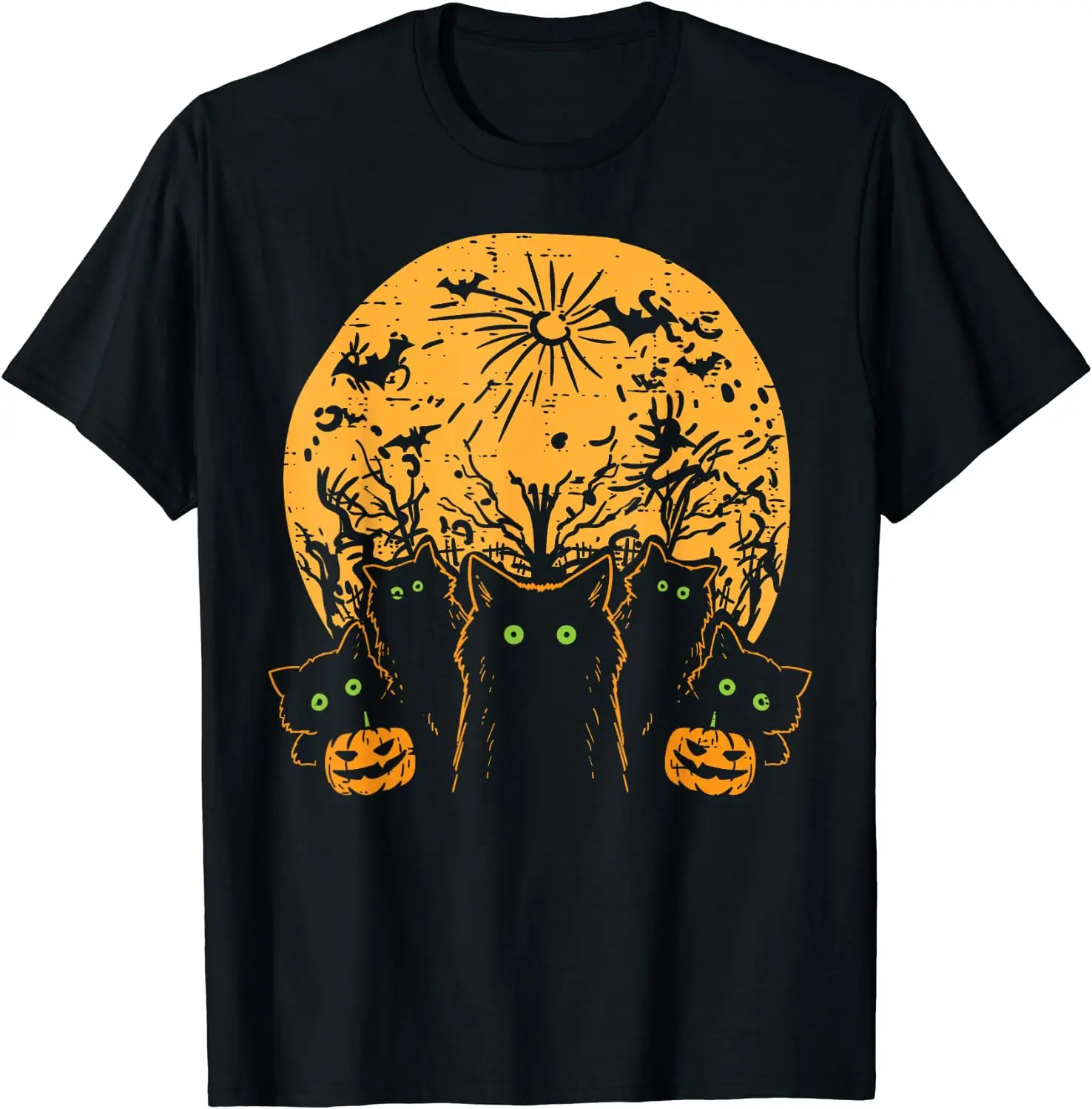 

Футболка Мужская/Женская/Детская Хлопковая, повседневная короткая рубашка с принтом черных кошек и полной луны, с рисунком животных на Хэллоуин