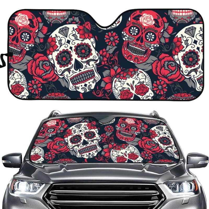 

INSTANTARTS New Arrivals Car Front Sunshade For Men Women Floral Sugar Skull Print Car Windshield Window Windscreen Cover 2023