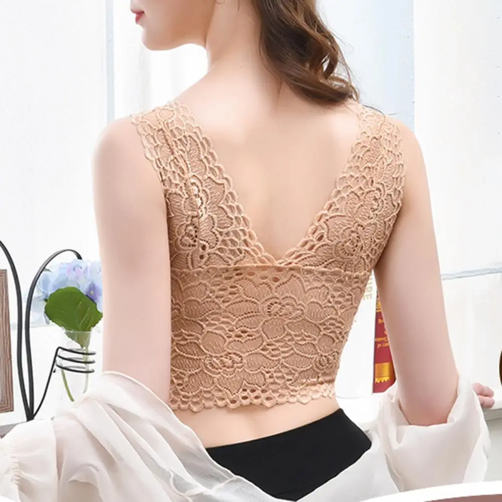 Plus Size Supportive Bra Stylish Lace Flower Embroidery Women's Bra Wide Shoulder Strap Padded Wireless Push Up Soft Breathable