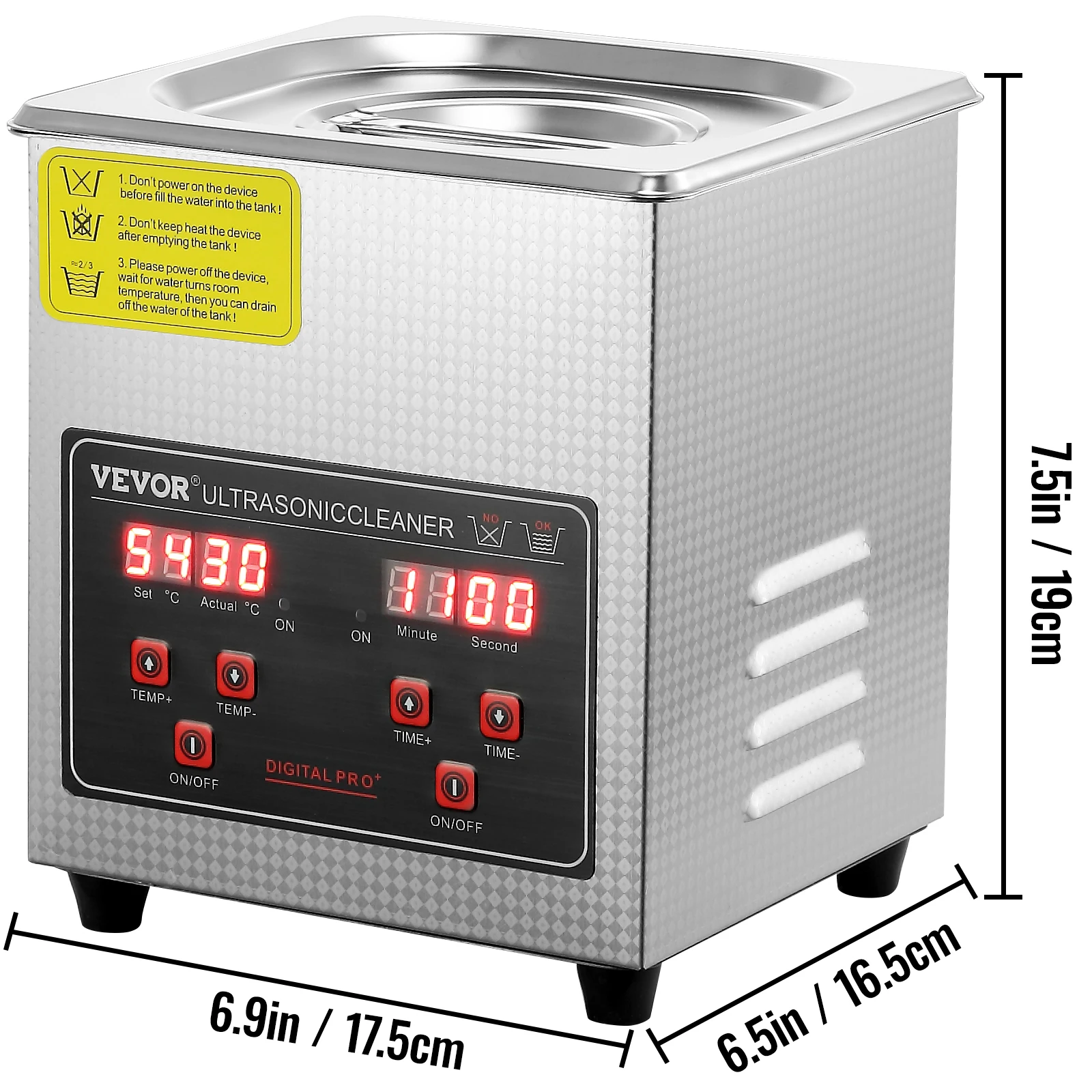 VEVOR Nettoyeur à Ultrasons 6L en Acier Inoxydable Bac Ultrasons Numérique  avec Chauffage Temps et Température Réglables Appareil de Nettoyage