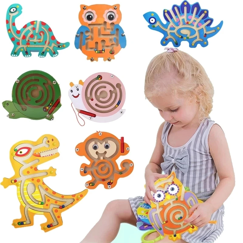 Children Magnetic Maze Toy Kids Wooden Puzzle Game Toy Kids Early Educational Brain Teaser Wooden Toy Intellectual Jigsaw Board — view 2