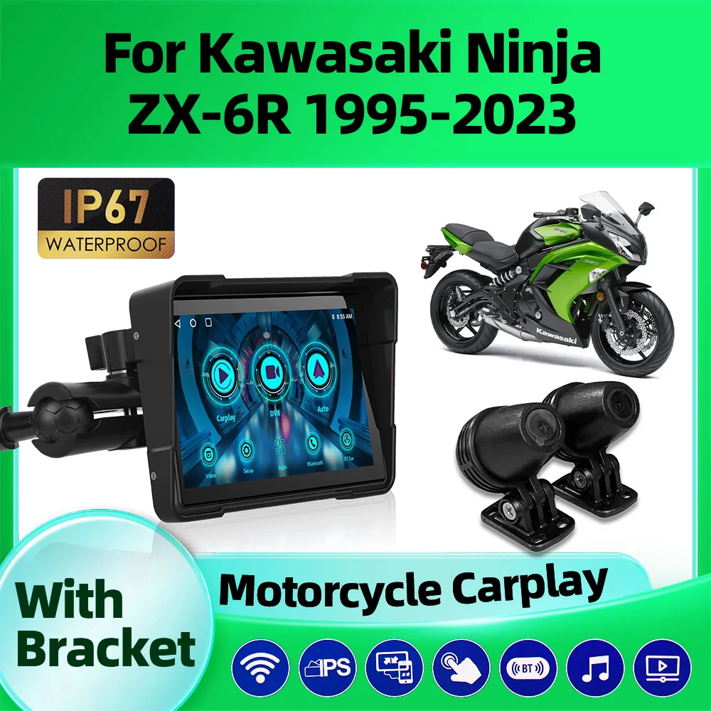 

Portable Motorcycle GPS Navigation 5 Inch IP67 Motorcycle CarPlay Android Auto For Kawasaki Ninja ZX-6R 1995-2020 2021 2022 2023