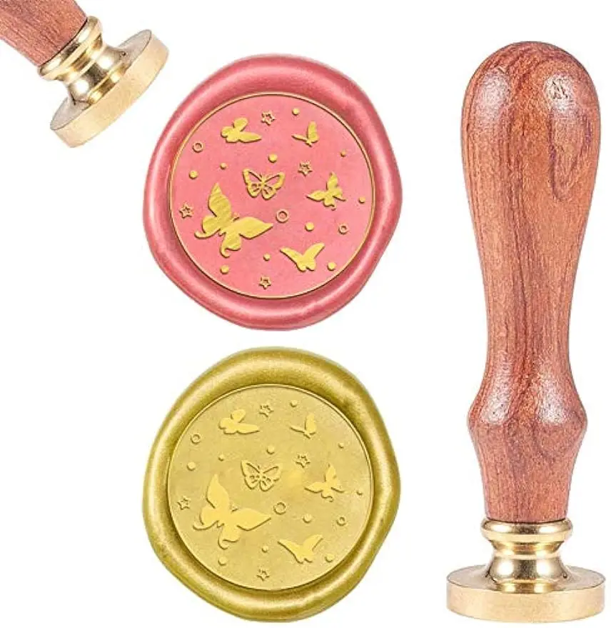 

1PC Wax Seal Stamp Butterflies Vintage Wax Sealing Stamps Animal Retro 25mm Removable Brass Head Wooden Handle for Envelopes