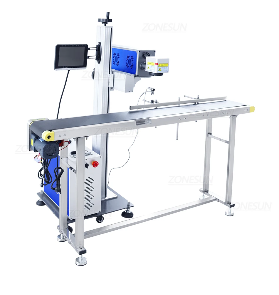 Máquina de impressão de código de data a laser ZONESUN ZS-LMC1 CO₂ com transportador 