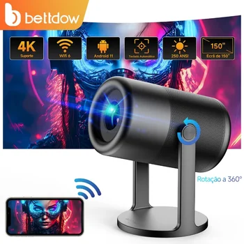 Bettow-Projetor Mini Ultra HD, Rotação de 360 °, 4K, Tela 1080P, Android, iOS, Bluetooth, Netflix, WiFi