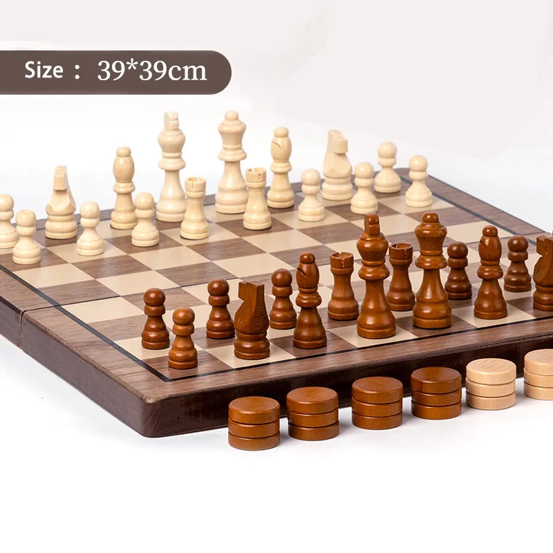 

Luxury 4 Queen Wooden Chess Game 39x39cm Chess Checkers 2 in 1 Chess Set Magnetic or not Chessboard Board Game High Quality Gift