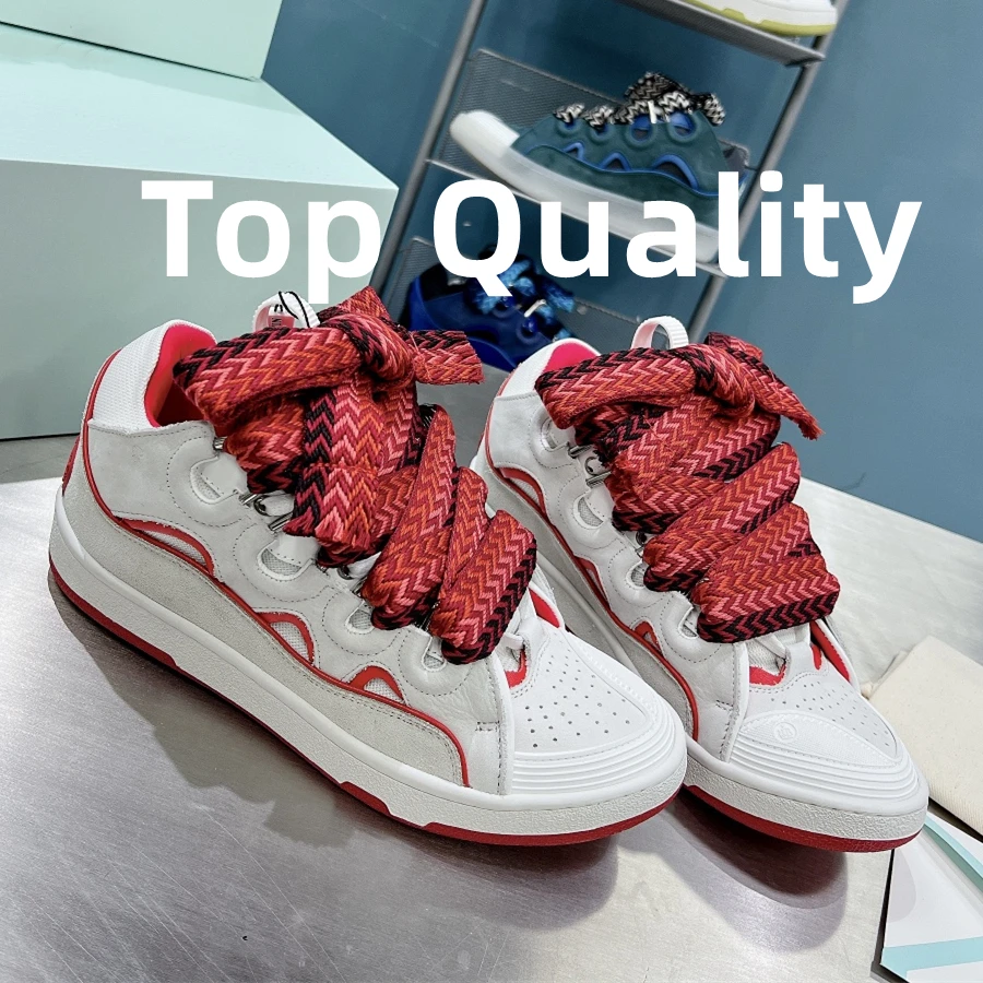 New women's Men's sports shoes Thick tongue design Colorful shoelaces Casual Shoes Hip-hop Genuine leather material