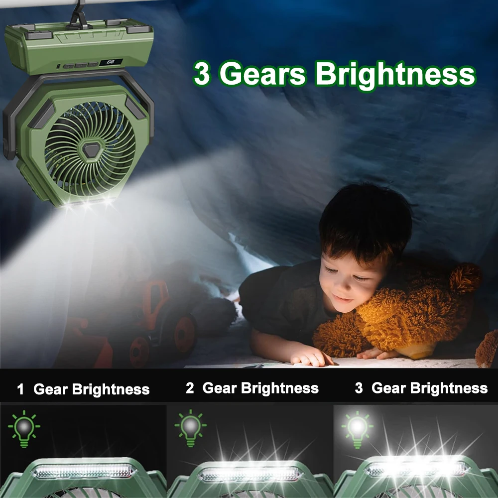 Rechargeable Camping Light With Fan, 6000mAh Outdoor Camping