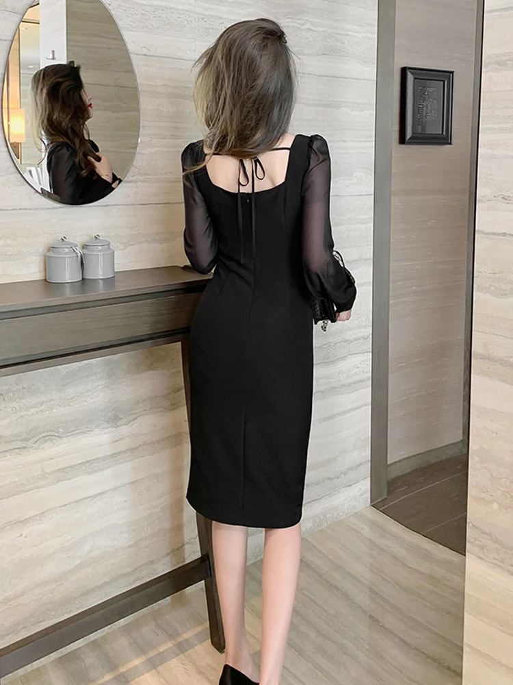 Women Summer Elegant Short Wide Leg Black Mesh Bodycon Body Suit