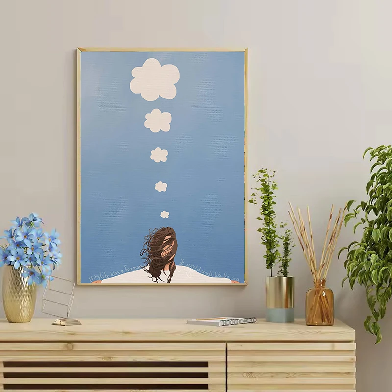 Minimalist Girl with Book Balloon Wall Art Canvas Prints