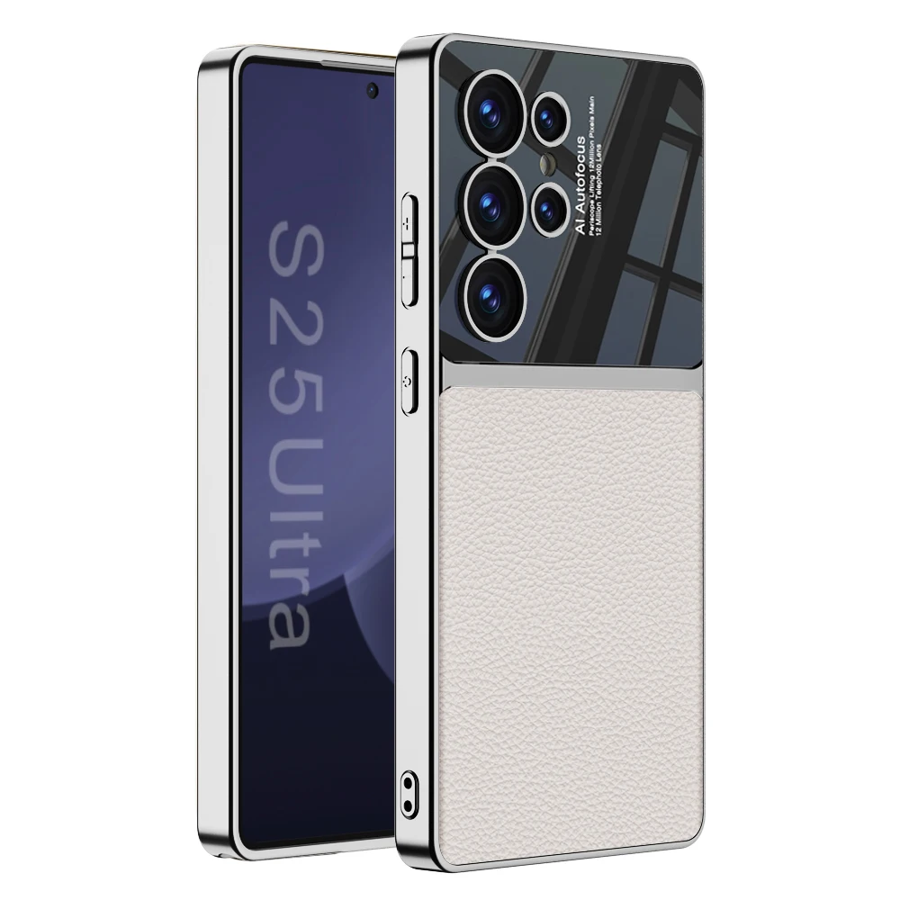 Luxury PU Leather Electroplated Frame Phone Cover Case