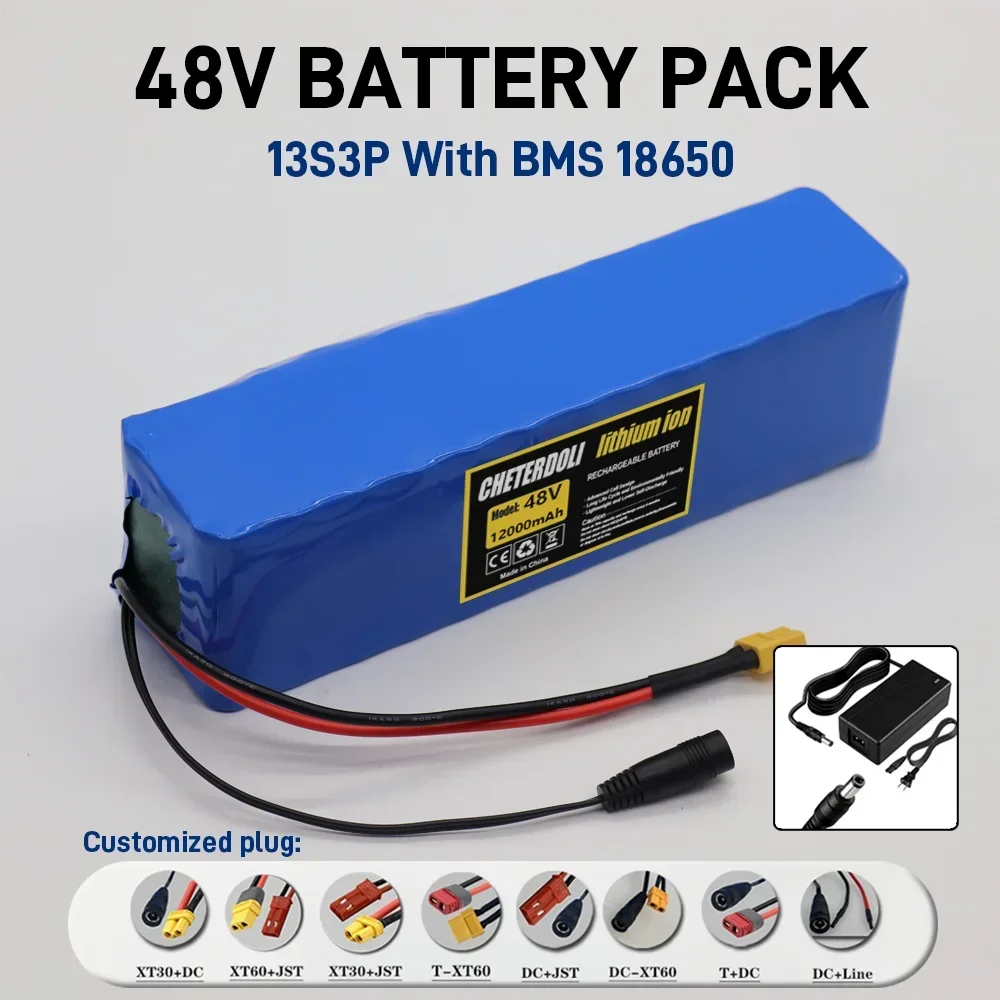 電動自転車バッテリー 48V 30Ah 18650 リチウム バッテリー パック 13 シリーズ 2 並列 + 充電器(13S2P3 電動自転車バッテリー  48V リチウム電池 30Ah13 シリーズ 3 並列 + 充電器 18650 リチウム電池パック 電動自転車 48V 30Ahリチウム電池パック 、eバイク用リチウム ... 18650リチウムイオン電池 48V バッテリー 30000mAh 13S3P XT60 18650 リチウムイオンバッテリーパック