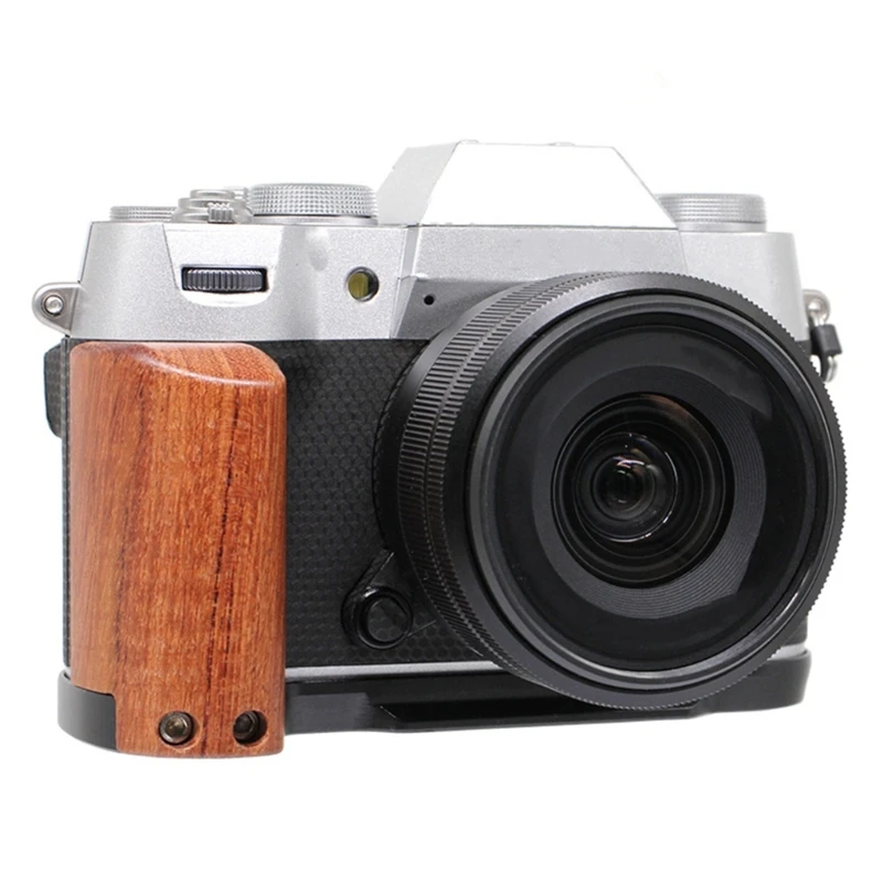 Camera Grip, Pearwood with Aluminum Support Handgrip, L-Shape Handle Quick Release Plate Mount for Enhances Handling