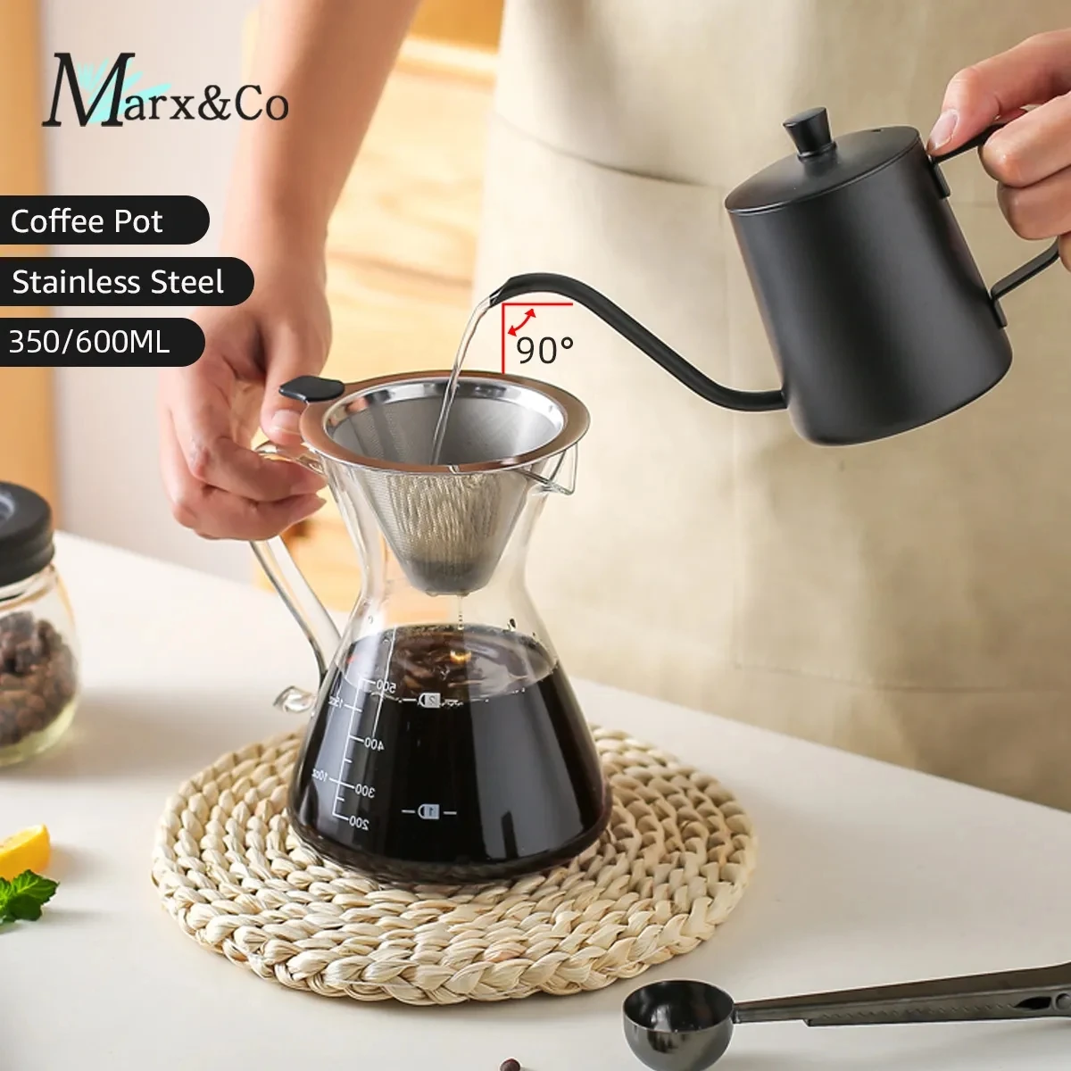 600ML Pour Over Coffee Kettle Gooseneck Kettle Spout Coffee Pots Drip Maker Long Narrow Stainless Steel Pour coffee pot coffee kettle pour over coffee maker