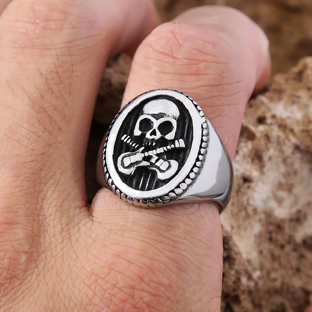 Stainless Steel Guitar Skull Ring | Stainless Steel Signet