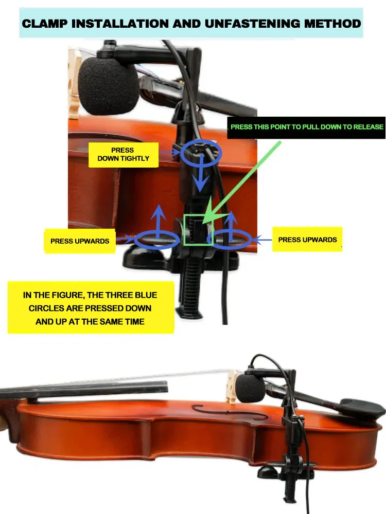 Wireless mic for violin performance and instrument specific plug and play microphone