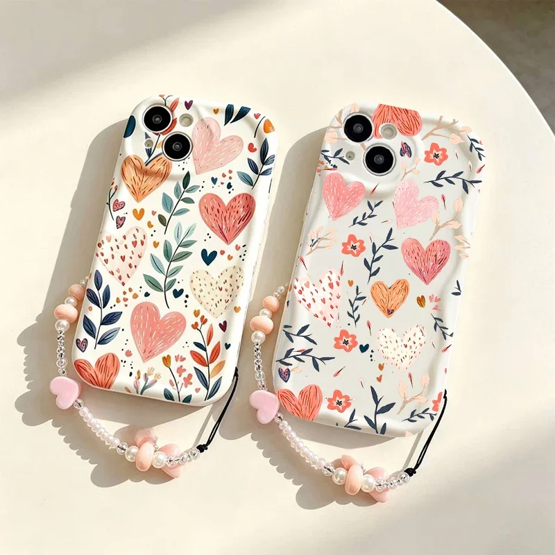 Elegant Heart Flower Chain Phone Case - Chic & Stylish Protection