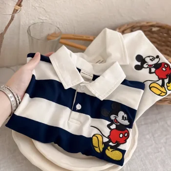 New Kids Clothes T-Shirt Summer Baby Boys Girls Mickey Mouse Stripe Lapel Short sleeve Polo shirt Children Cartoon Cotton Tops