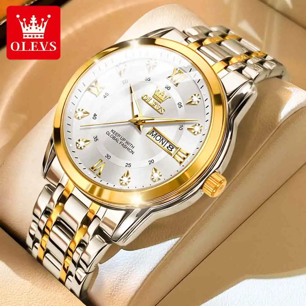 OLEVSQuartzWatchforMenLuxuryDiamondsGoldWatchWaterproof