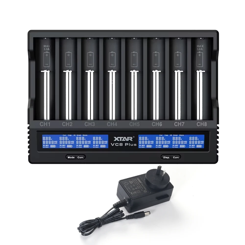 Fast Charger XTAR VC8 Plus 18650 21700 Battery Charger 12V DC Input 3A Intelligent LCD Display