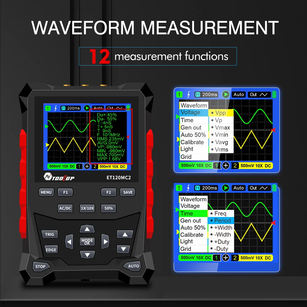 ET120MC2 Dual Channel Handheld Digital Oscilloscope 120MHz 500MSa/S Sampling Rat