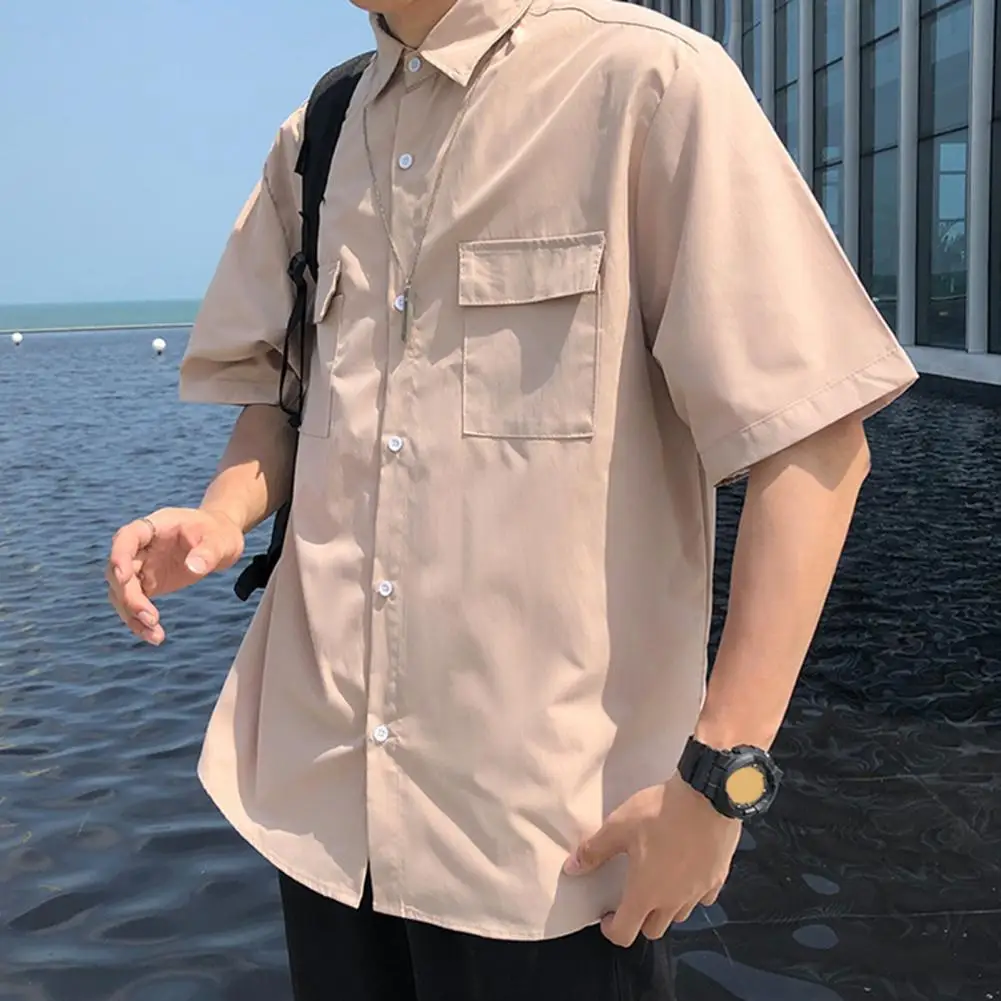 

Рубашка-карго мужская с коротким рукавом, рабочая одежда свободного кроя, стильная уличная одежда для офиса, на весну/лето