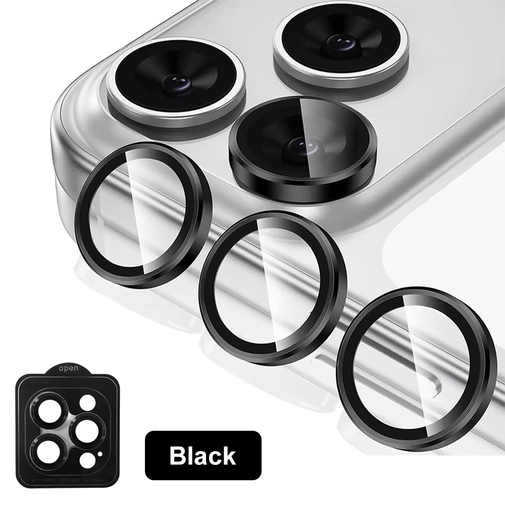 Premium Tempered Glass Camera Lens Protector with Metal Ring Cover Cap