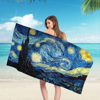 Retro Art The Starry Night Sunflowers Irises Beach Towel Cartoon Cute Large Bath Pool Beach Towel Absorbent For Swimming Travel 1