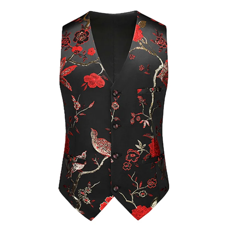 Large Size 6XL Men Luxury Jacquard Wedding Suit Vest Black Blue White Business Banquet Party Casual Flower Dress Waistcoat Homme dress vests