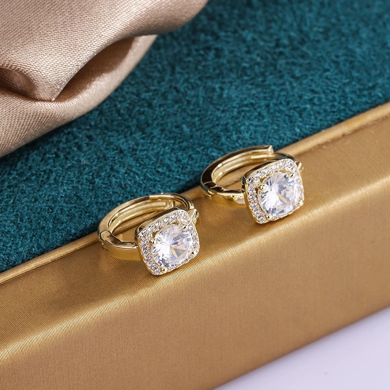 Luxury Crystal Round Stone Square Metal Hoop Earrings For Women Vintage Gold Color Ear Buckle Wedding Jewelry Valentine Day Gift